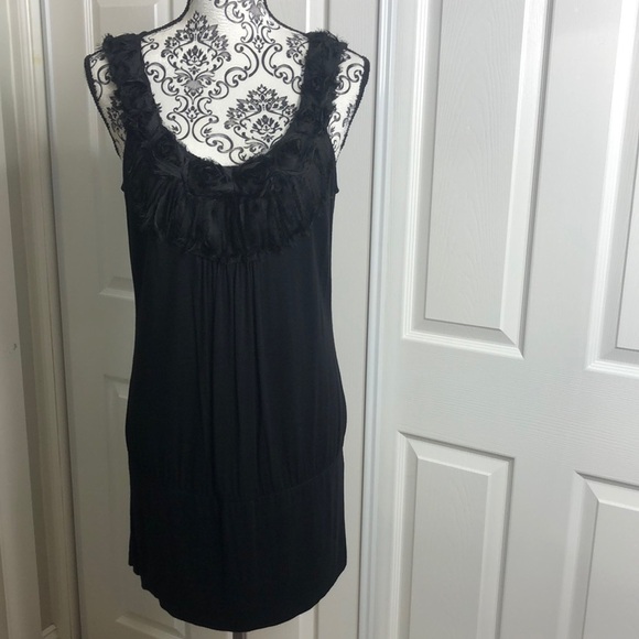 WHBM Dress Black Sleeveless Rose Decorated Dress Slip M - Picture 1 of 7